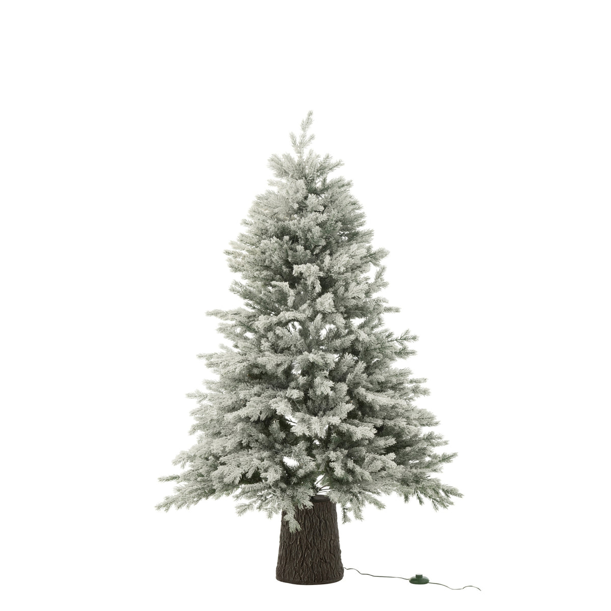 Sapin de Noël 600 LED Support en bois Enneigé Artificiel Vert foncé J-Line