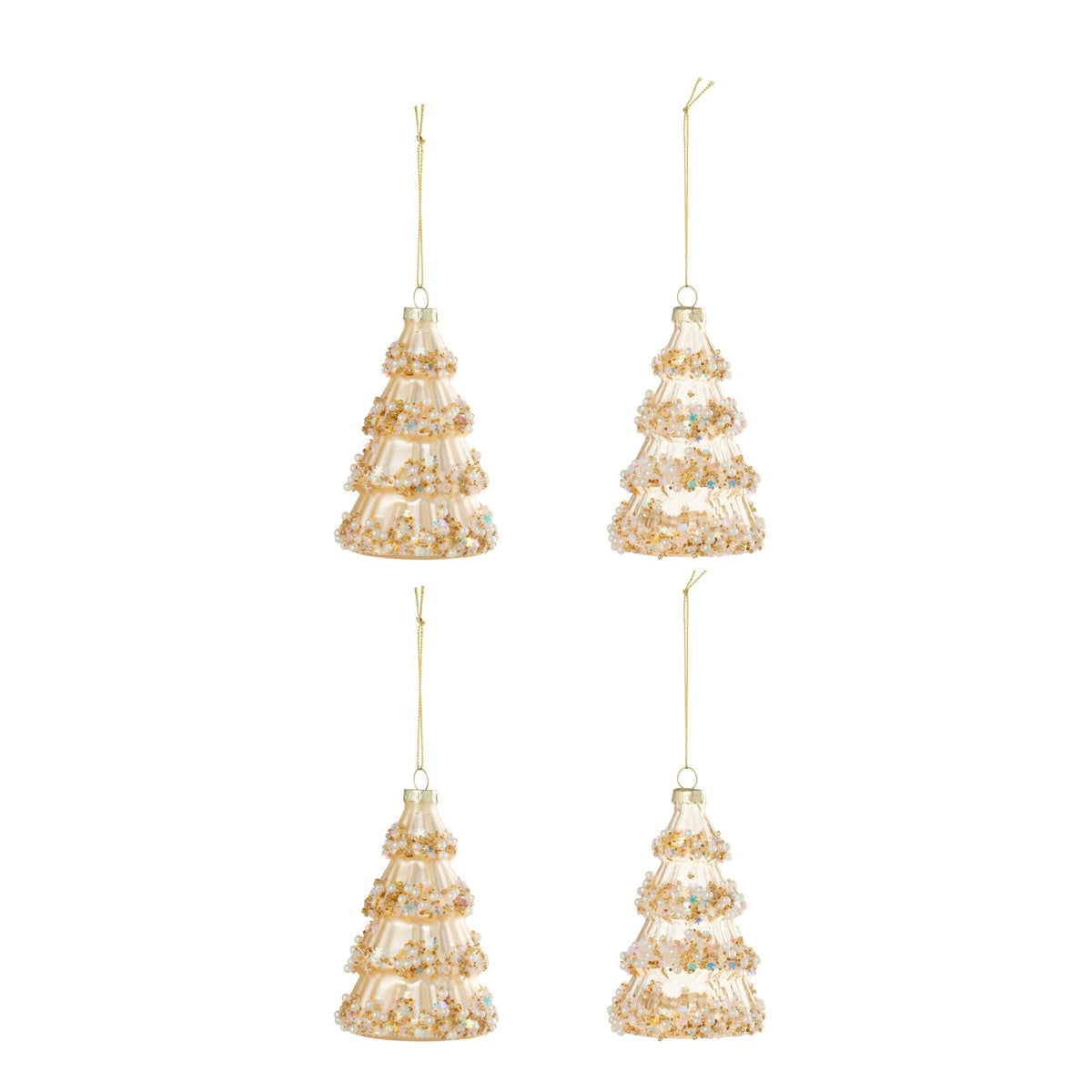 Boîte de 4 décorations de sapin de Noël + perles en verre dorées J-Line