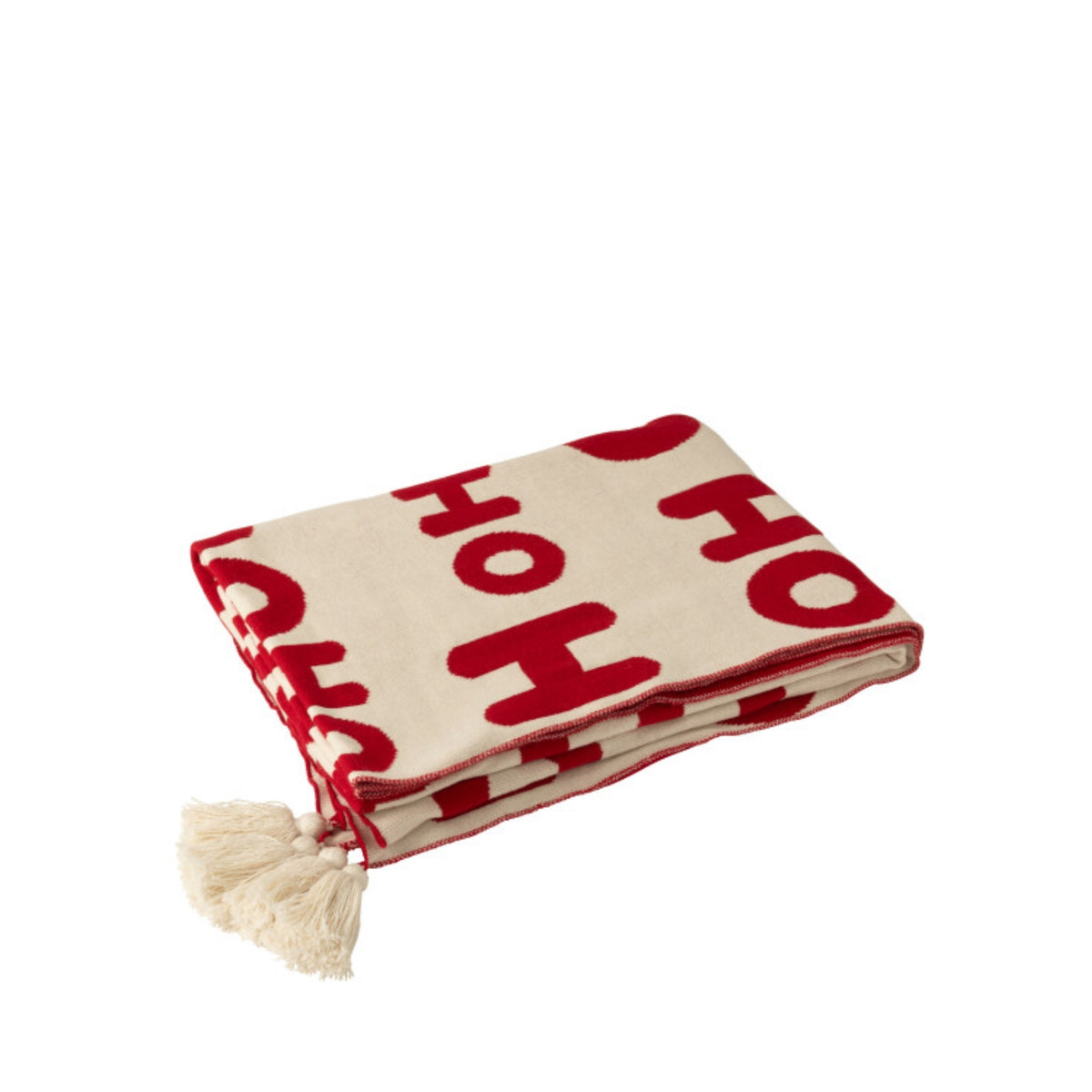 Set de Noël Plaid & Coussins de Noël HoHoHo Rouge/Blanc J-Line
