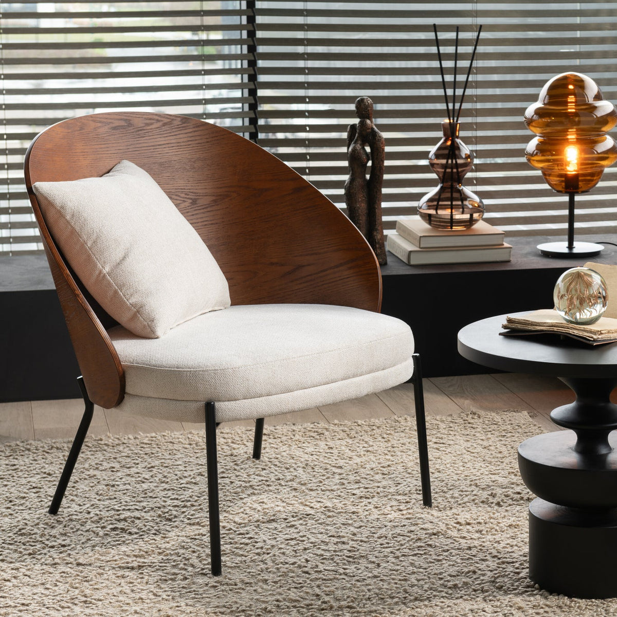 Fauteuil lounge Lone Multiplex/Métal Marron/Beige J-Line