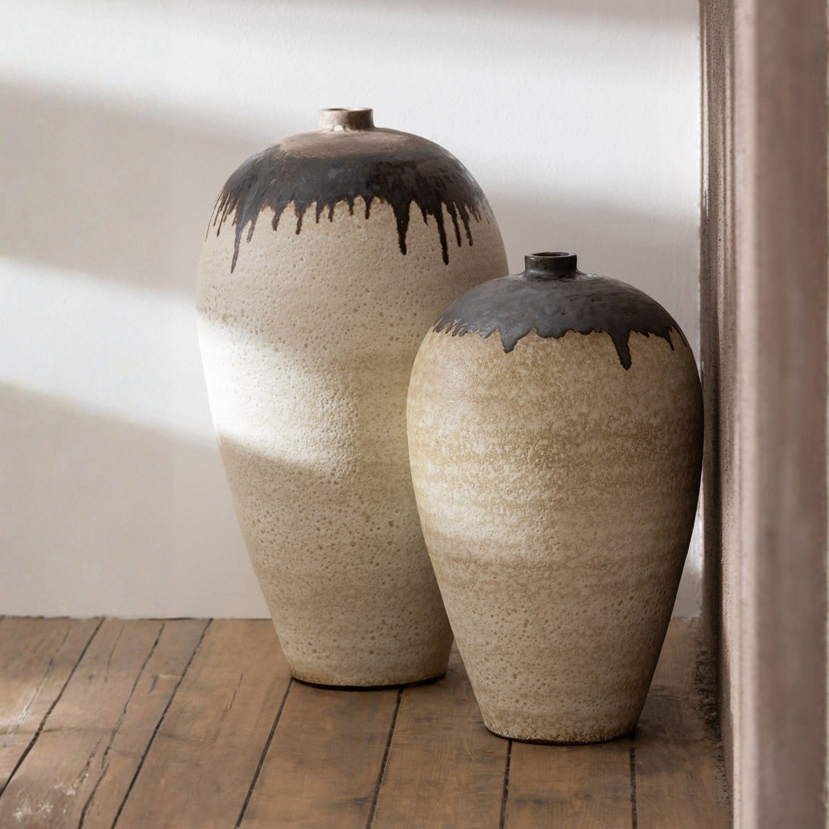 Vase Lombok Céramique Beige/Marron Large Ø38xH72cm J-Line