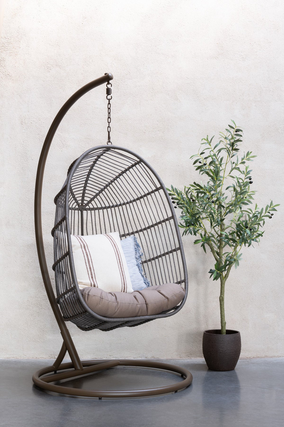 Chaise suspendue + Coussin Egga Métal/Corde Marron J-Line