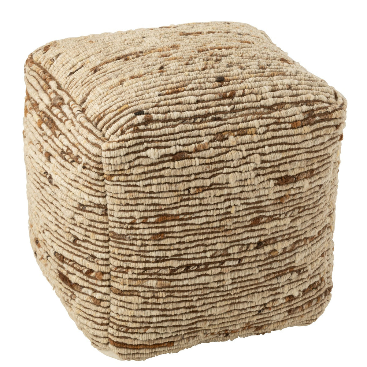 Pouf en laine tissée Écru/Marron 45x45x45cm J-Line