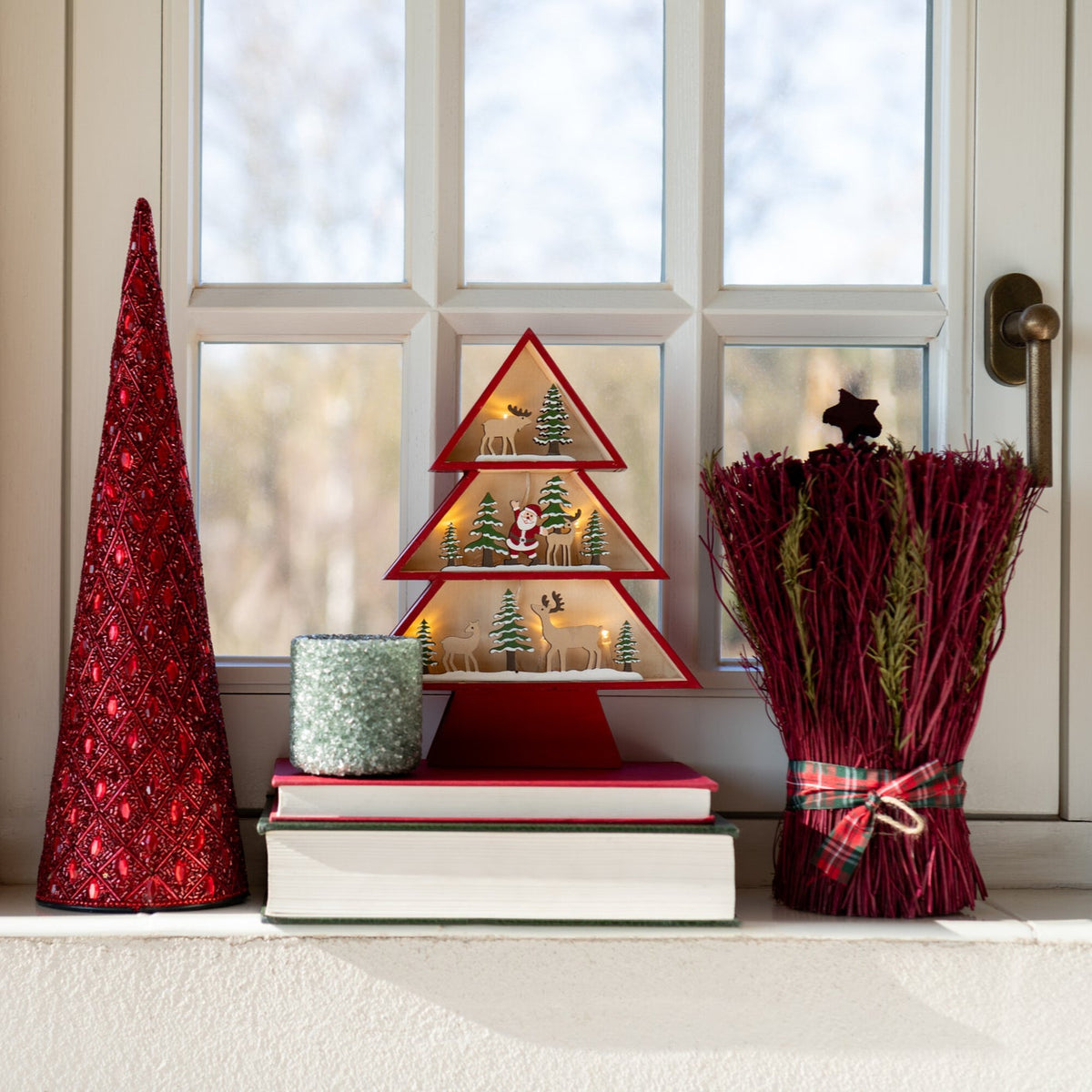 Cône Fer/Perles Rouge Noël Lot de 3 J-Line
