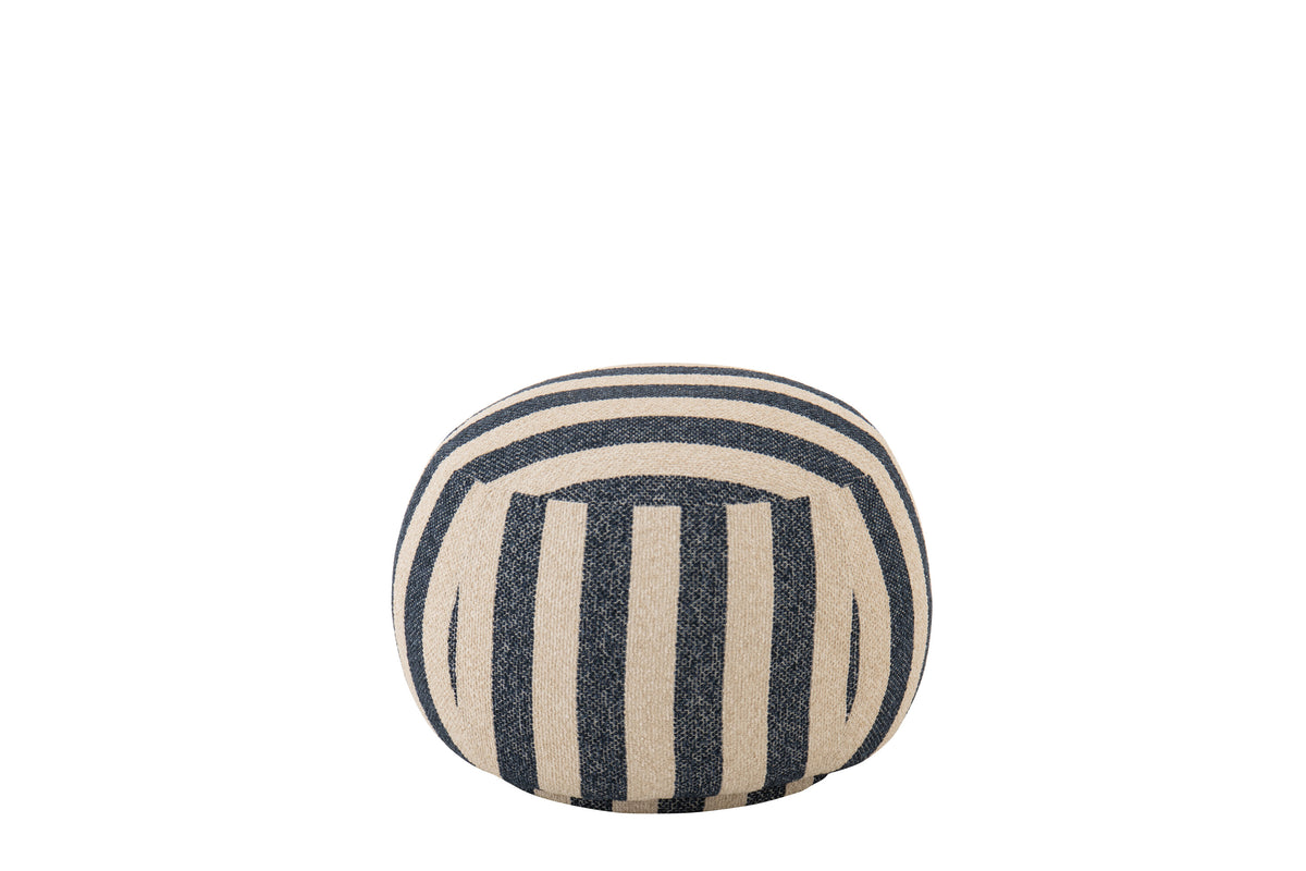 Fauteuil avec pouf en tissu rayé bleu/blanc cassé J-Line