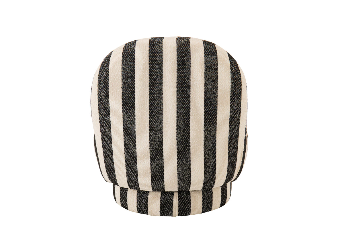 Fauteuil avec pouf en tissu rayé noir/blanc cassé J-Line