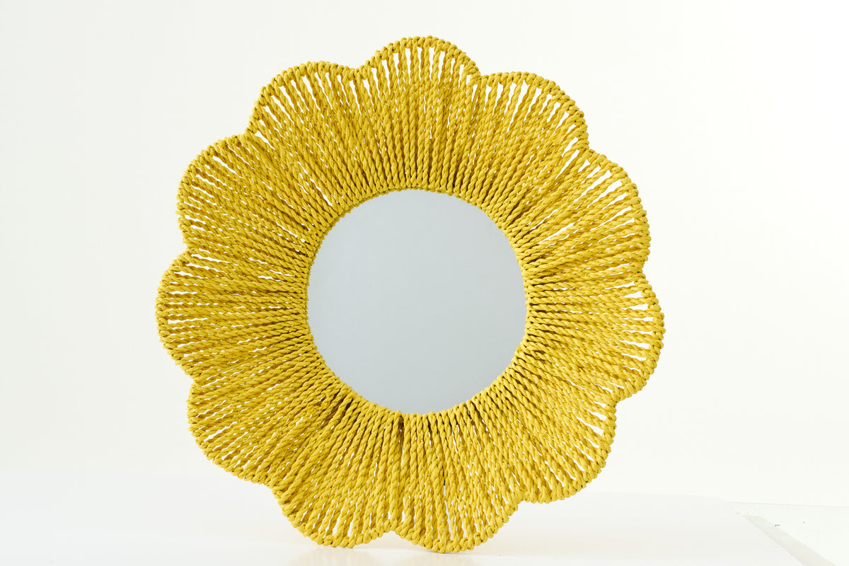 Miroir mural en raphia jaune J-Line