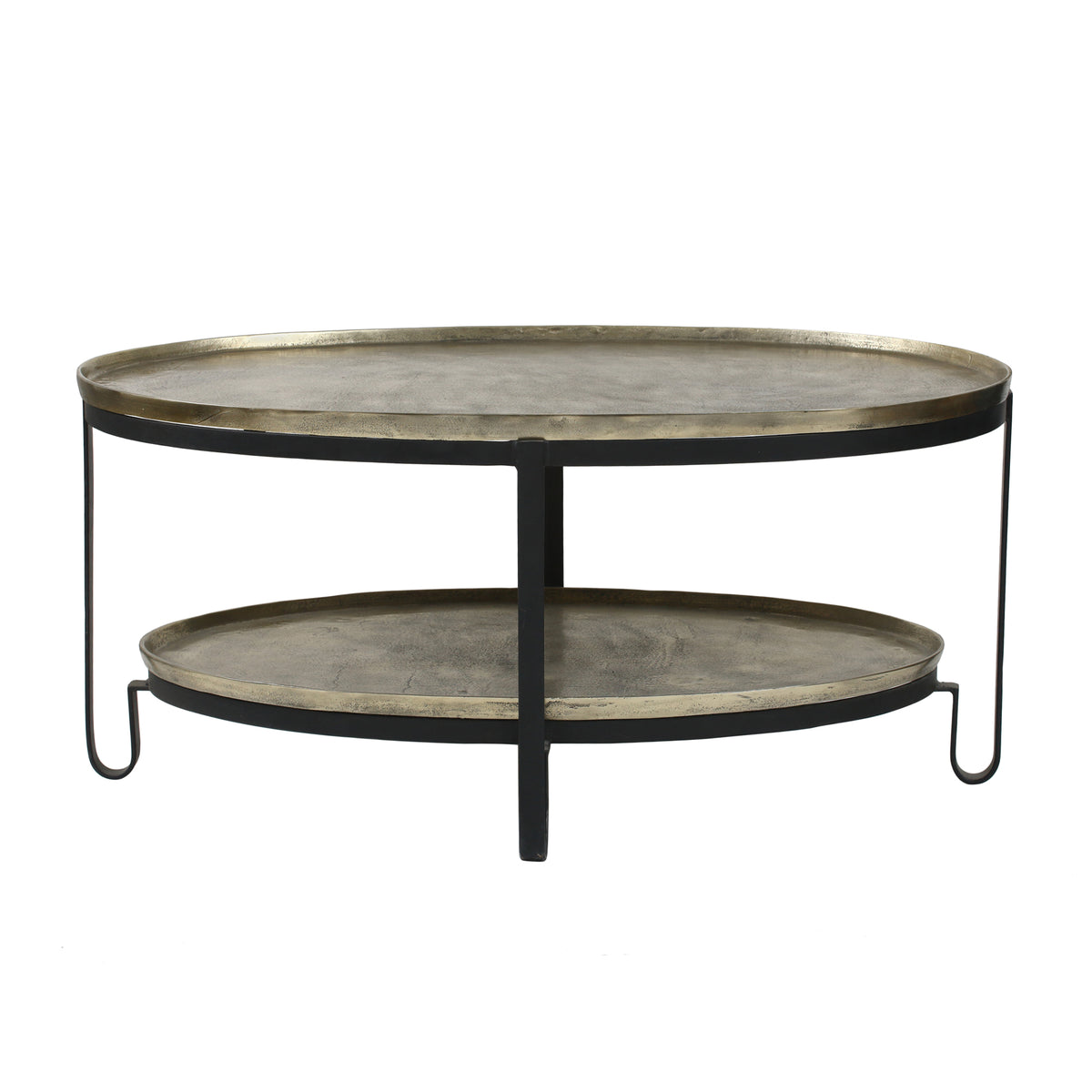 Table basse Kae Gold en aluminium, 2 niveaux, structure noire PTMD