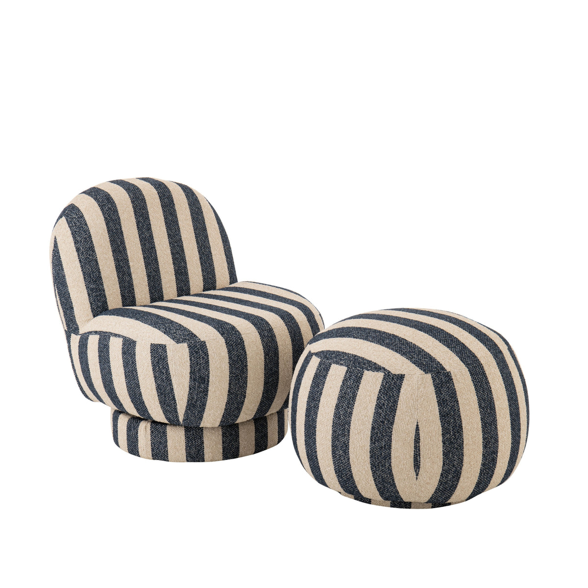 Fauteuil Lounge en Tissu Rayé Bleu/Blanc Cassé J-Line