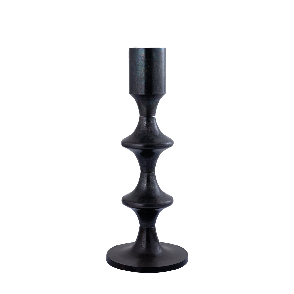 Bougeoir rond Taika Black en alu, à languettes, bas H73cm PTMD