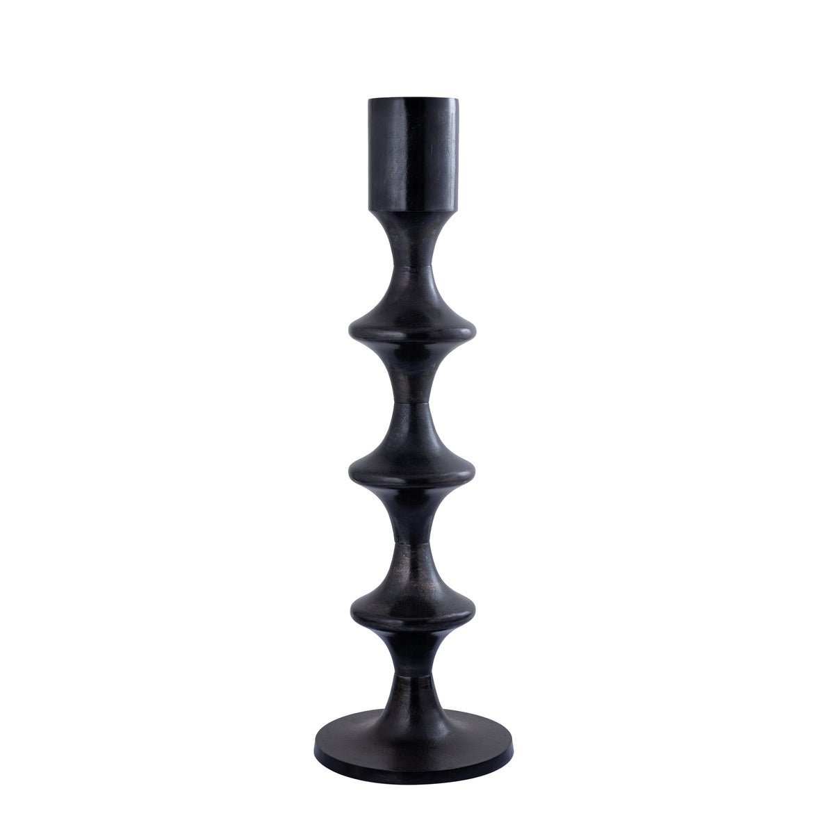 Bougeoir rond en alu Taika Black avec languettes H92cm PTMD