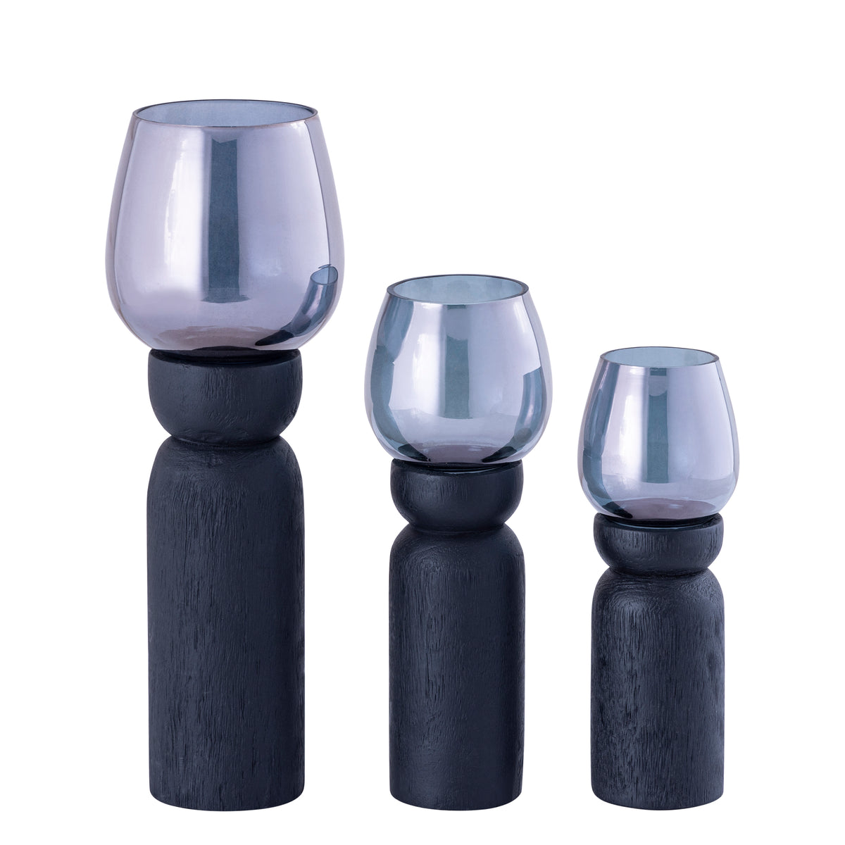 Photophore Qez Bois de manguier Noir Lot de 3 PTMD