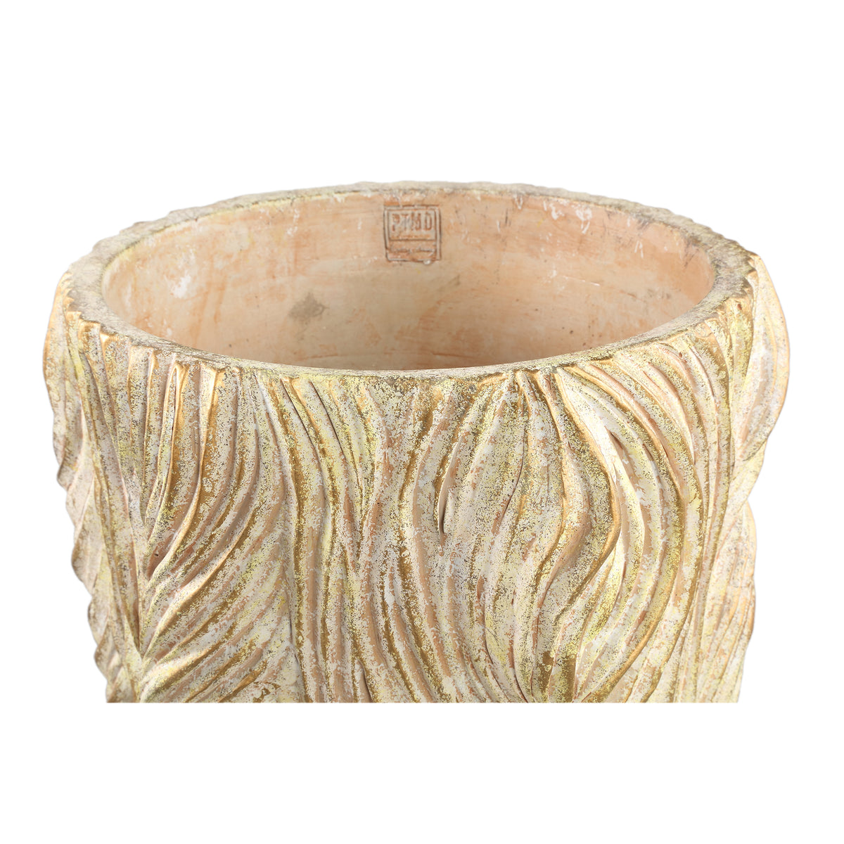 Alexio Pot rond en ciment couleur crème Lignes ondulées Bas XXL Ø40cmxH40cm PTMD