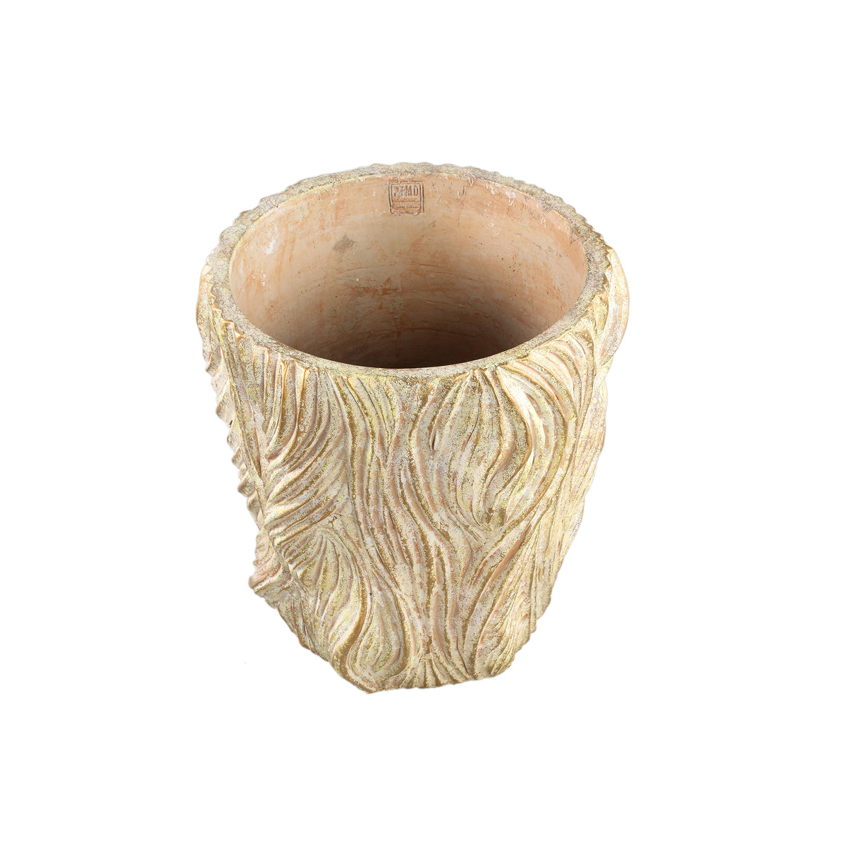 Alexio Pot rond en ciment couleur crème Lignes ondulées Bas XXL Ø40cmxH40cm PTMD