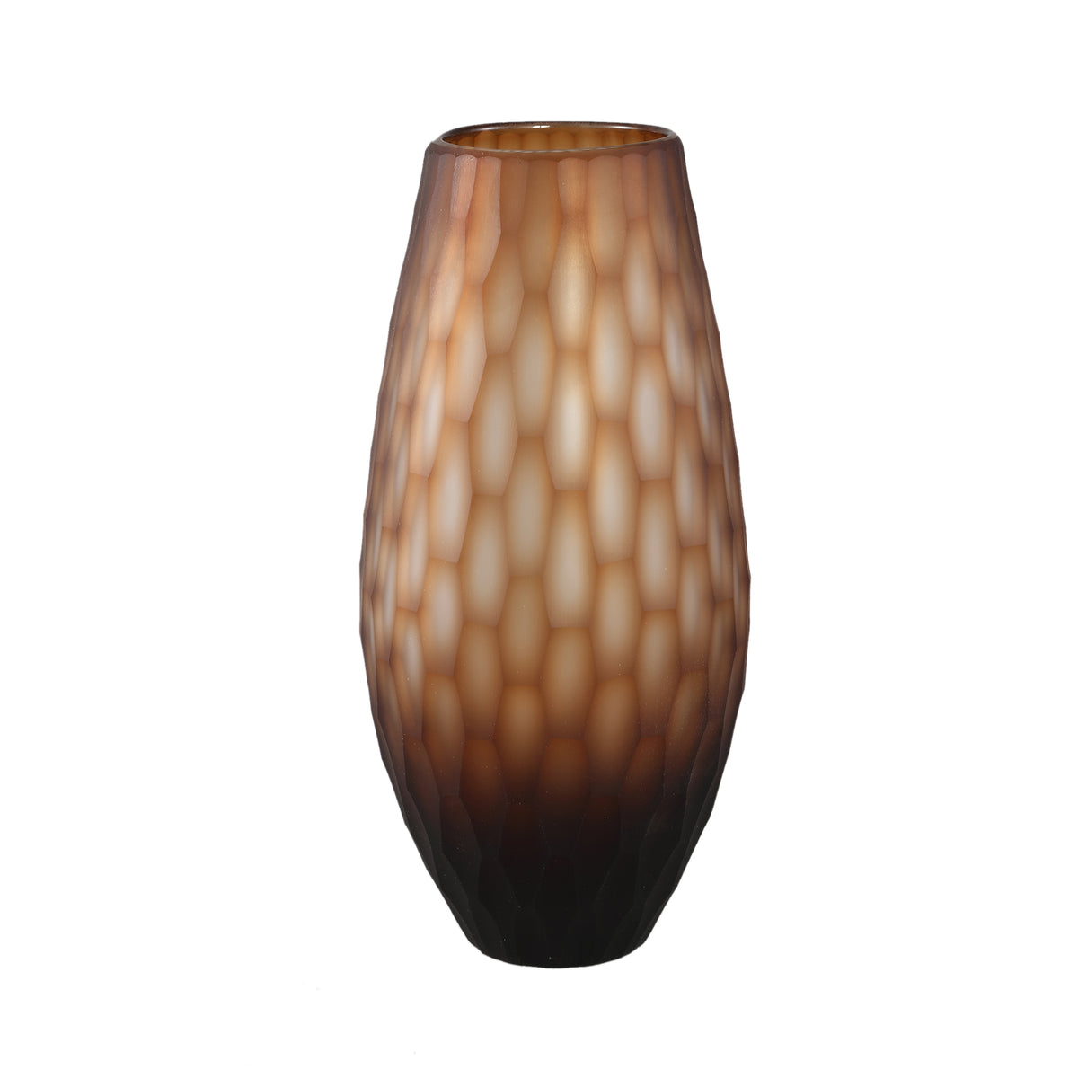 Vase rond en verre massif taillé à la main Niels marron foncé L PTMD