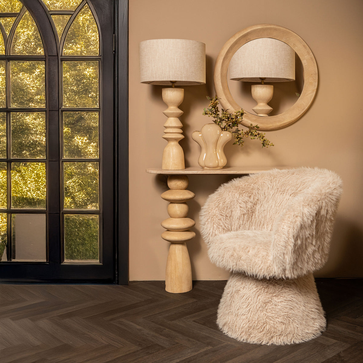 Lampe de table Elaine Bois de manguier naturel Base ronde PTMD