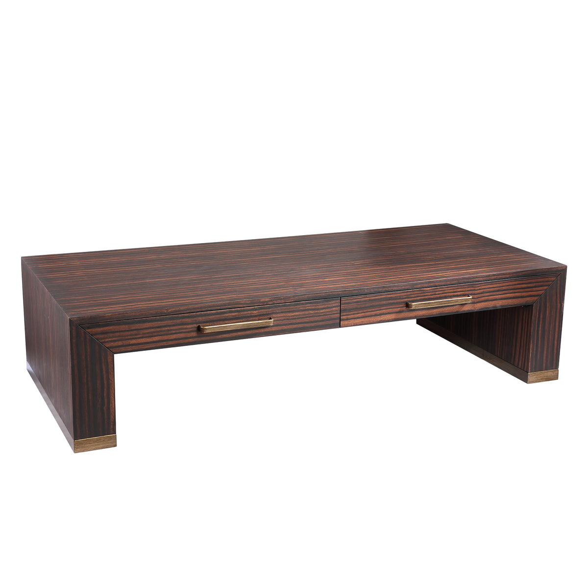 Table basse Tiess en placage bois marron 2 tiroirs PTMD