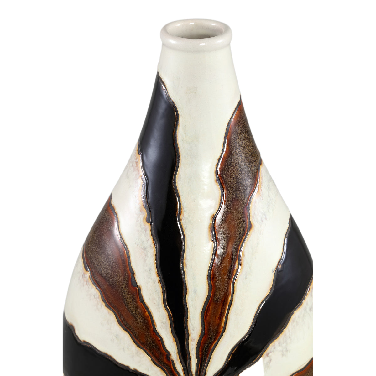 Vase ovale en céramique marron foncé Evelin à lignes S 23x15x44,5 cm PTMD