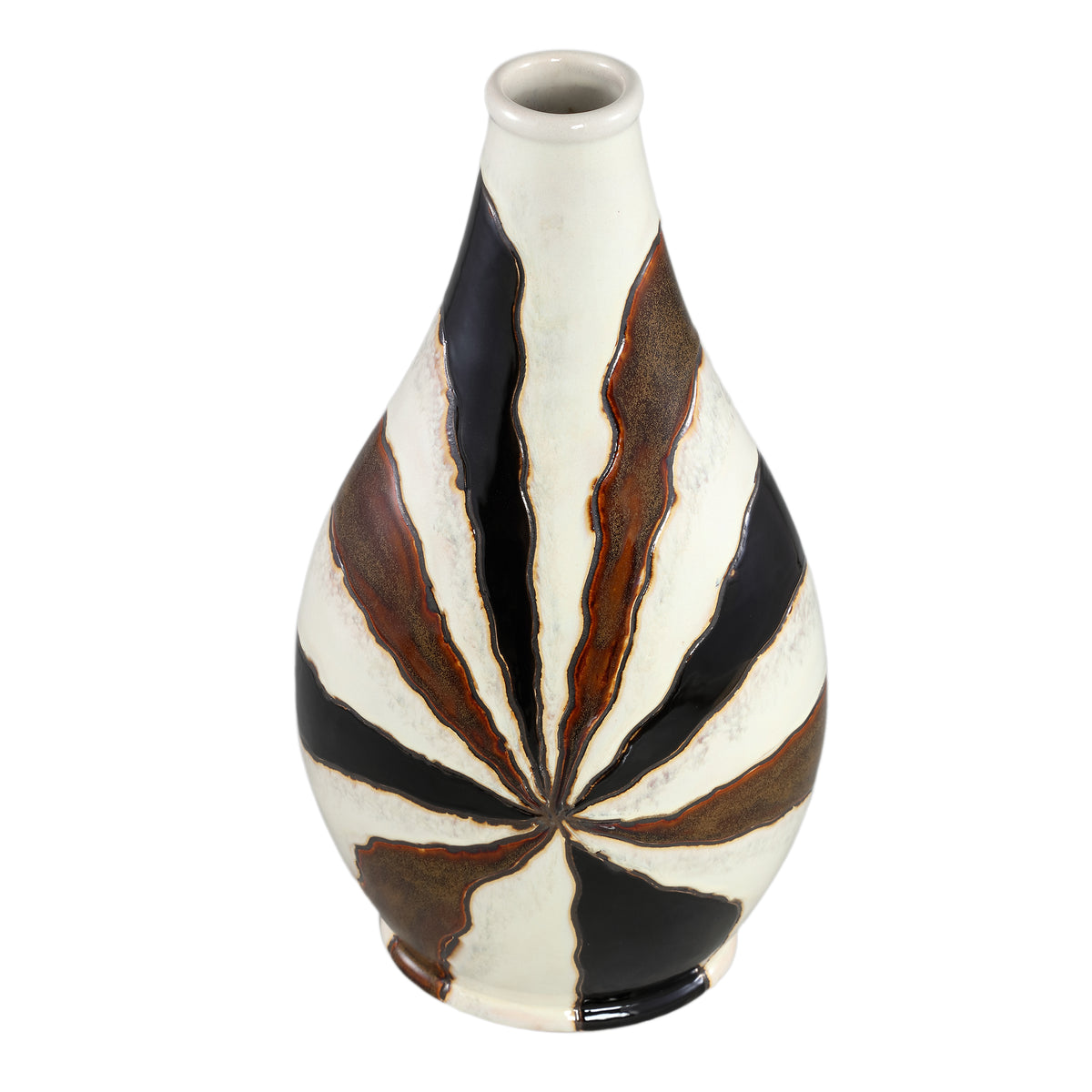 Vase ovale en céramique marron foncé Evelin à lignes S 23x15x44,5 cm PTMD