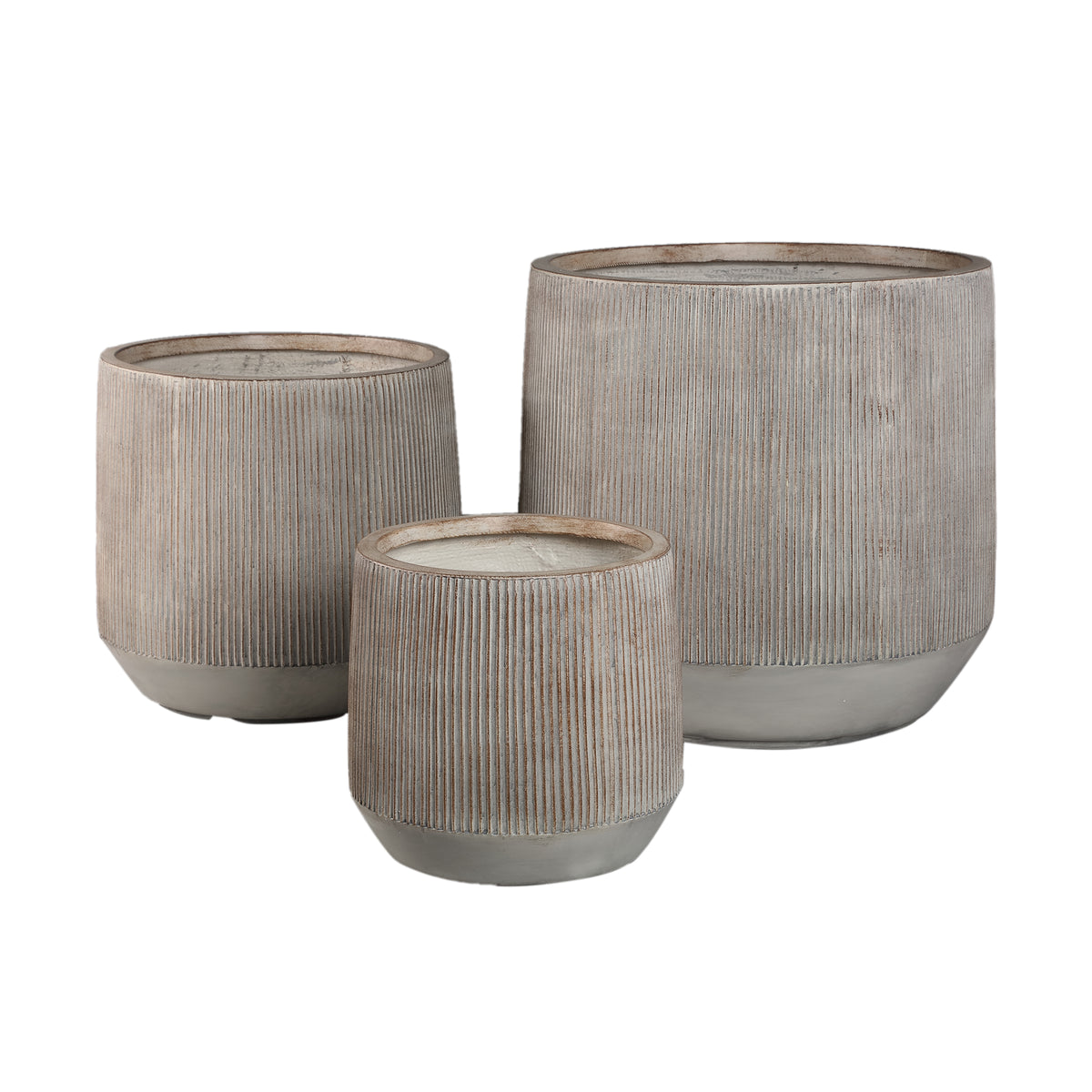 Lot de 3 pots Olav en fibre-ciment marron clair PTMD bas