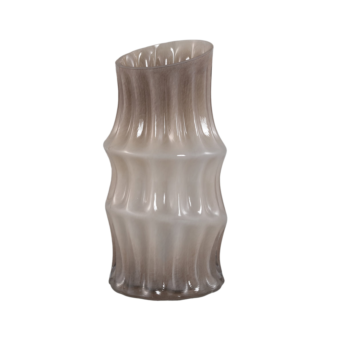 Anvi Vase en verre uni crème de forme angulaire ronde grande taille PTMD