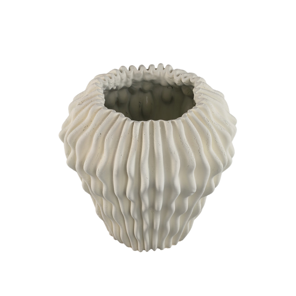 Vase rond Barren en ciment blanc, motif ondulé 3D, L PTMD
