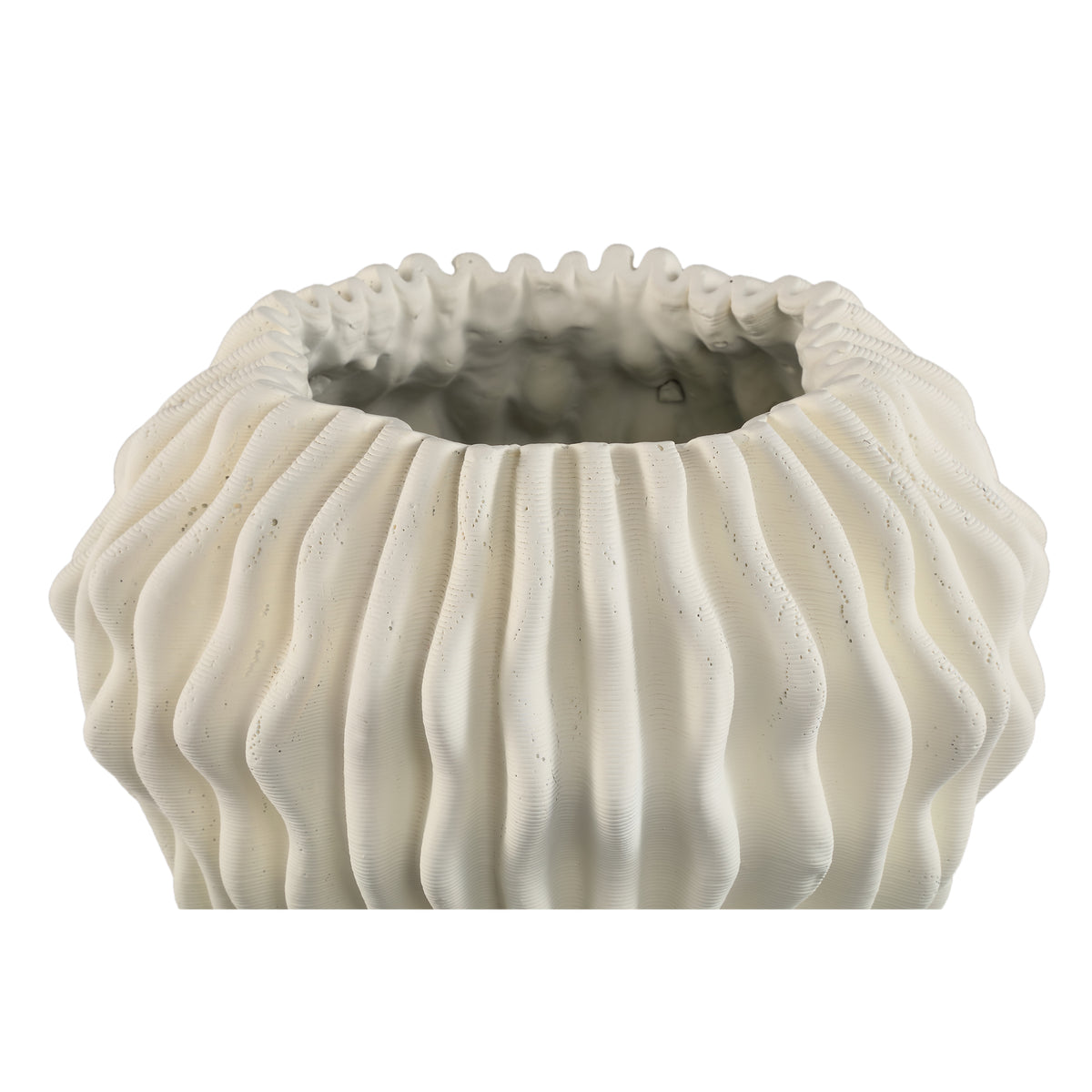 Vase rond Barren en ciment blanc, motif ondulé 3D, L PTMD