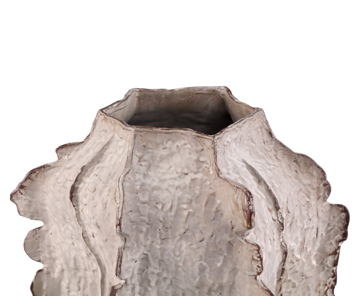 Vase angulaire en céramique beige Talan côtelé L PTMD