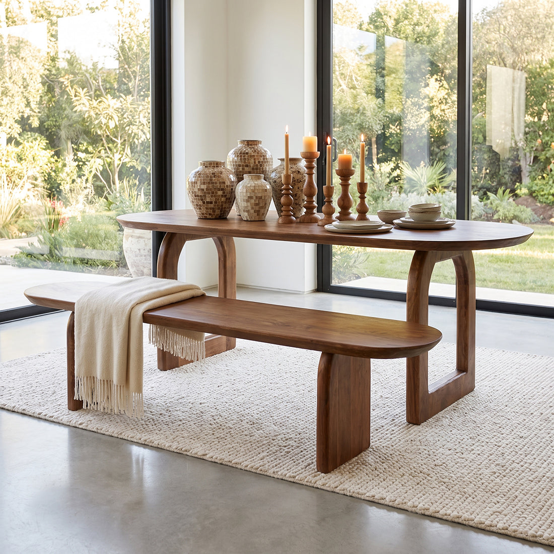 Banc de salle à manger Bullnose en bois de manguier brun 180 cm Raw Materials