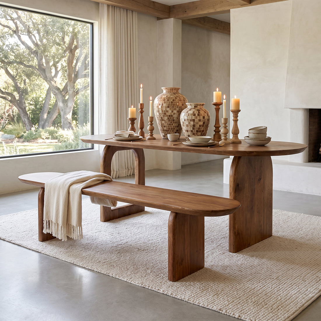 Banc de salle à manger Bullnose en bois de manguier brun 180 cm Raw Materials