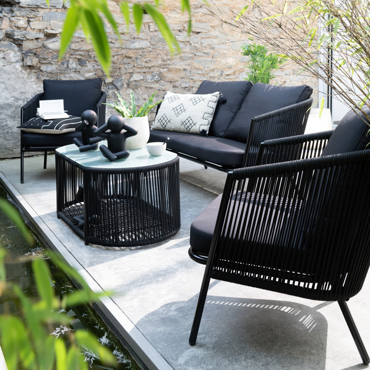Salon de jardin 4 pièces de luxe noir Eli J-Line