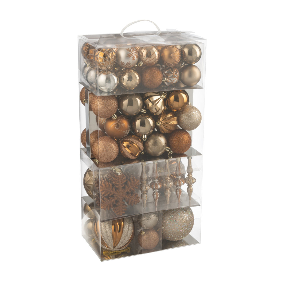 Boîte de 80 boules de Noël en plastique marron J-Line