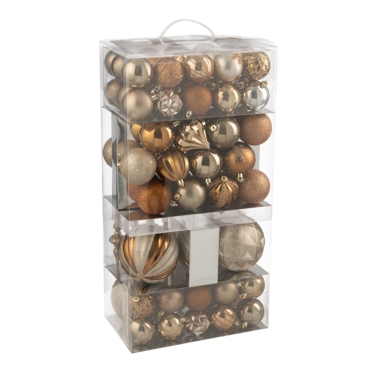 Boîte de 80 boules de Noël en plastique marron J-Line