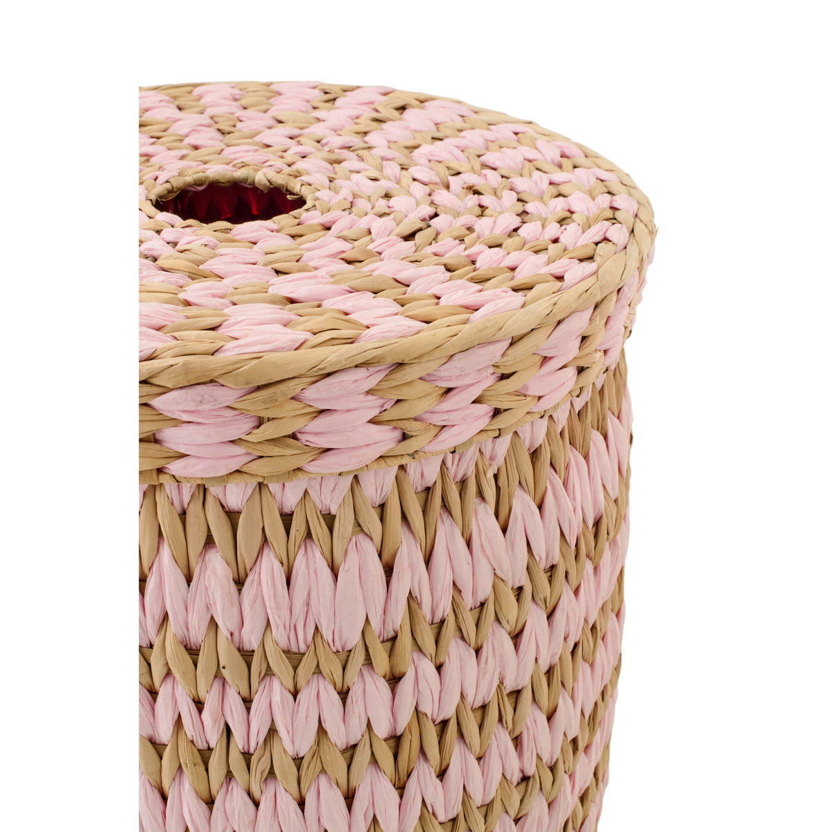 Lot de 2 paniers avec couvercle, bordure rayée naturel/rose clair J-Line