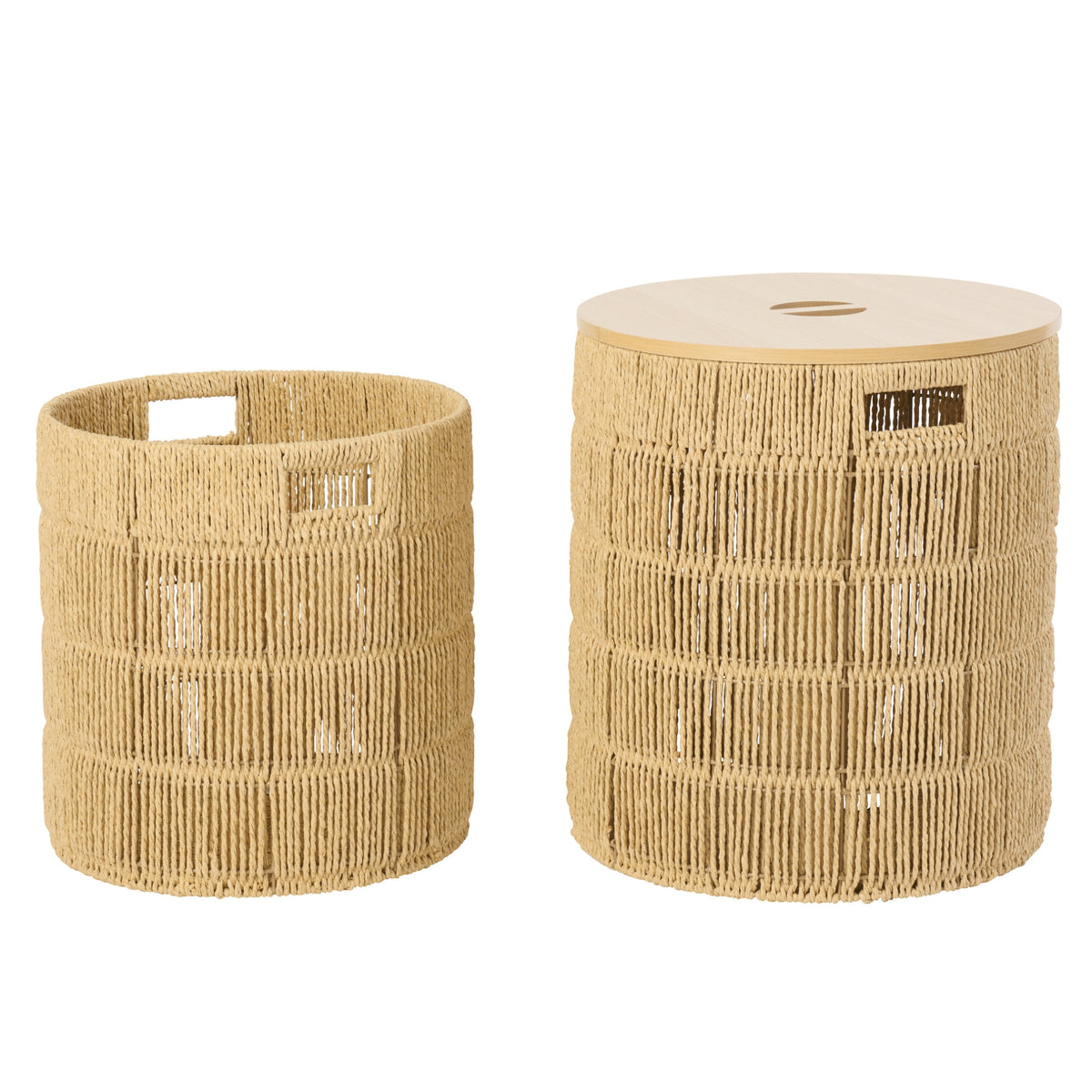 Lot de 2 paniers ronds avec couvercle en papier naturel J-Line