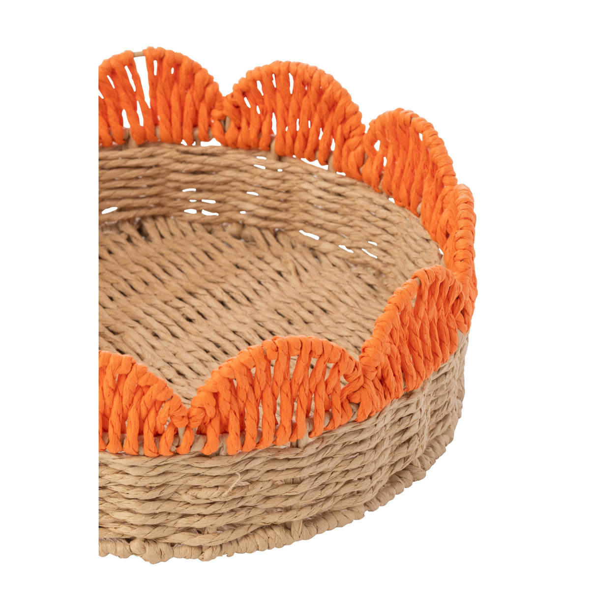 Lot de 2 plateaux décoratifs à bord festonné, papier rose/orange, J-Line