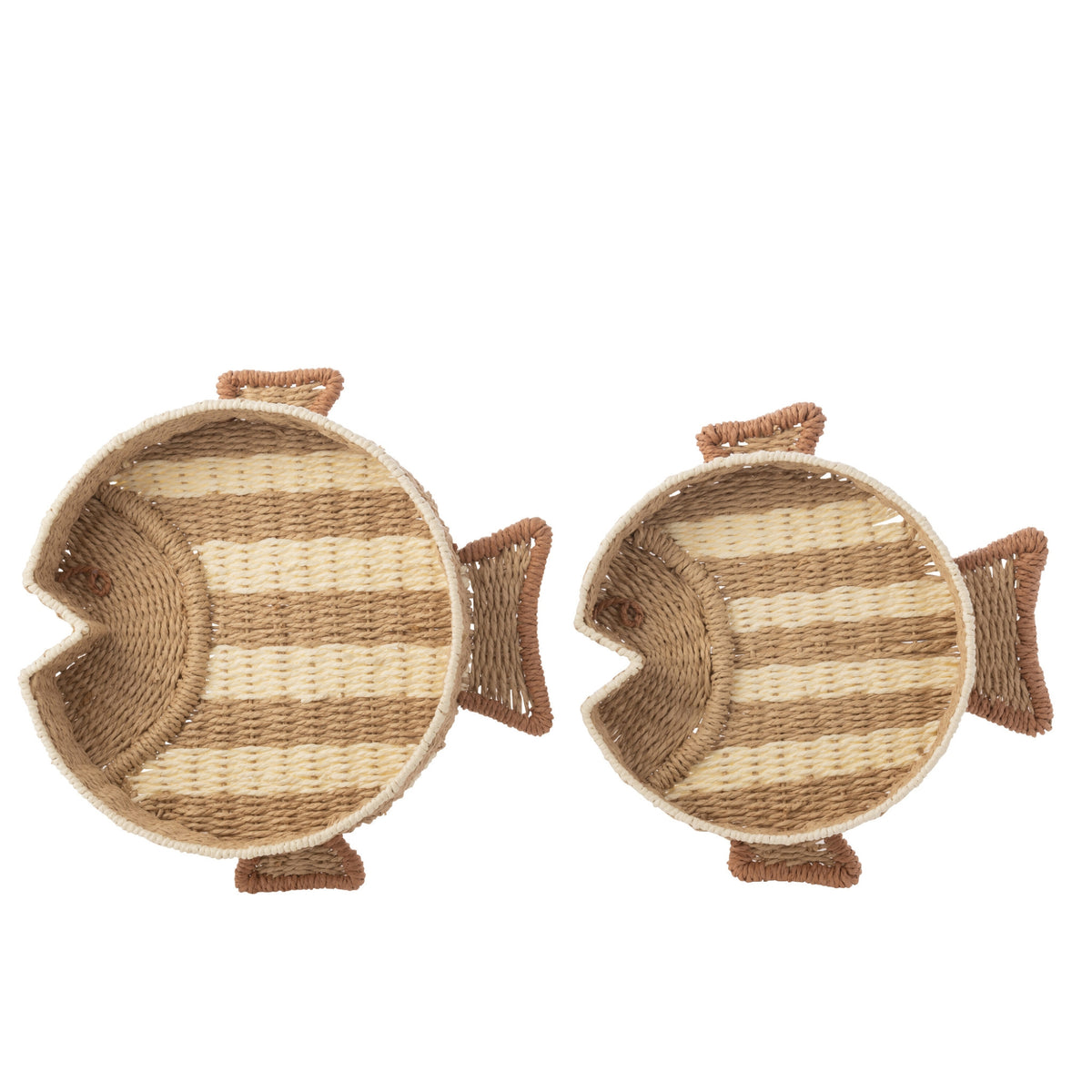 Lot de 2 plateaux décoratifs motif poisson rayé papier naturel/blanc J-Line