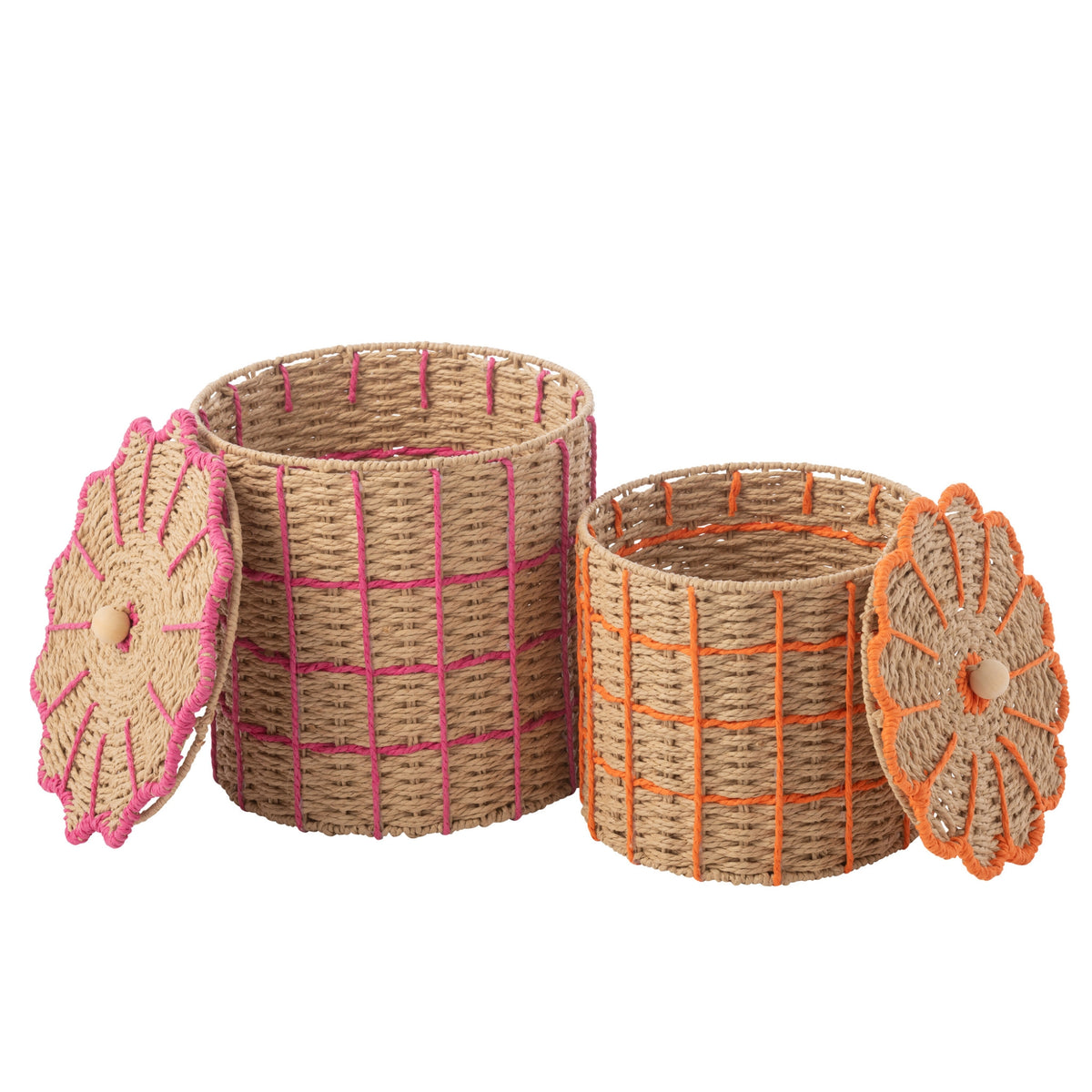 Lot de 2 Paniers en Papier Rose/Orange J-Line