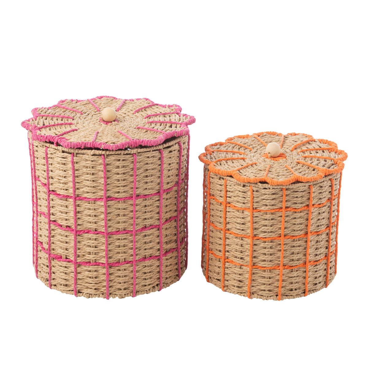Lot de 2 Paniers en Papier Rose/Orange J-Line