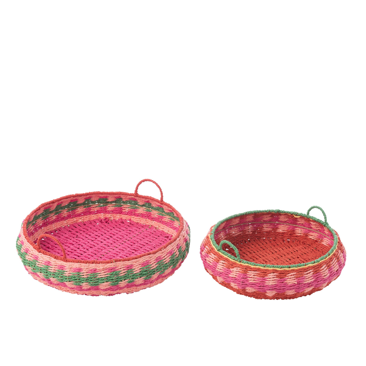Lot De 2 Plateaux Décoratifs Avec Poignées Ronds Papier Multi