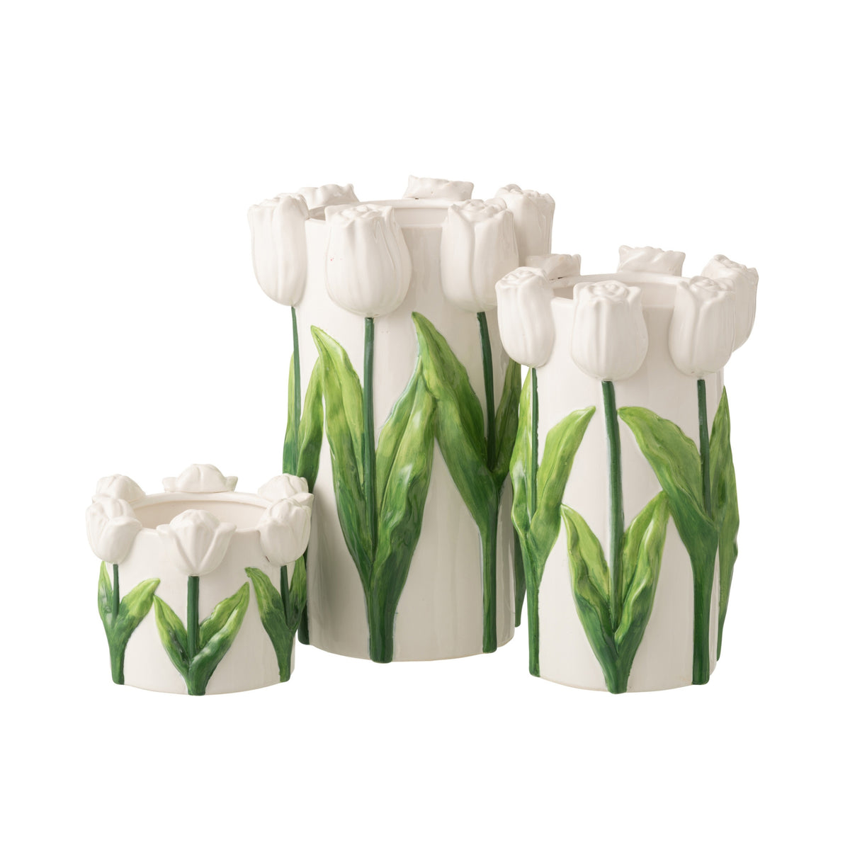 Vase Tulipe Céramique Blanc/Vert Large J-Line
