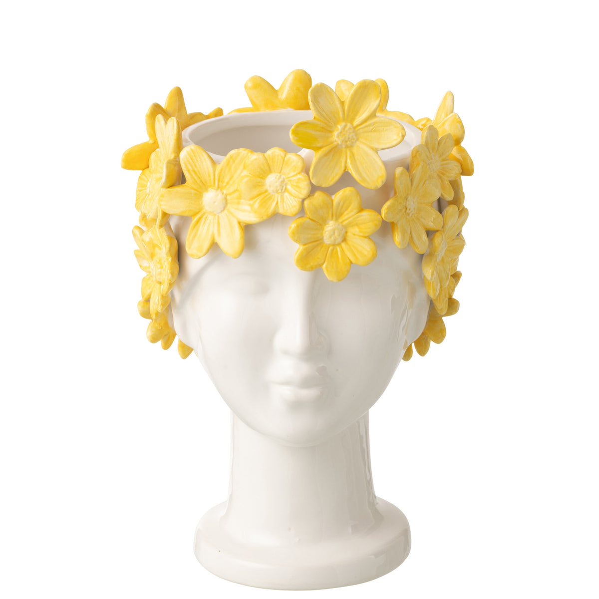 Pot de fleurs Dame Fleurs Céramique Blanc/Jaune J-Line