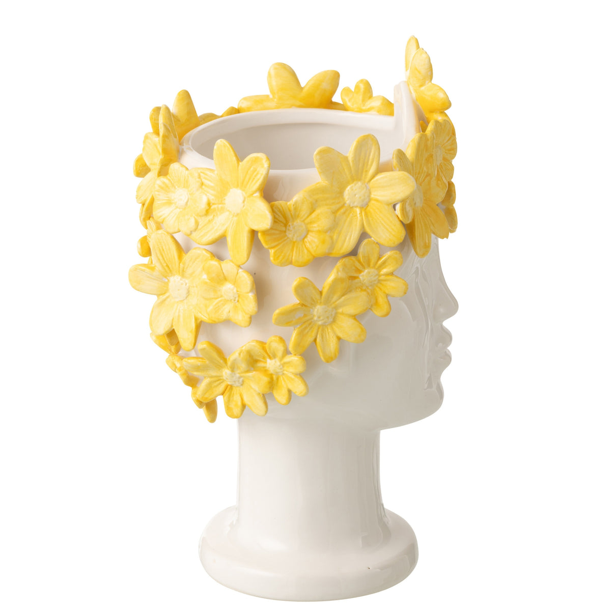 Pot de fleurs Dame Fleurs Céramique Blanc/Jaune J-Line