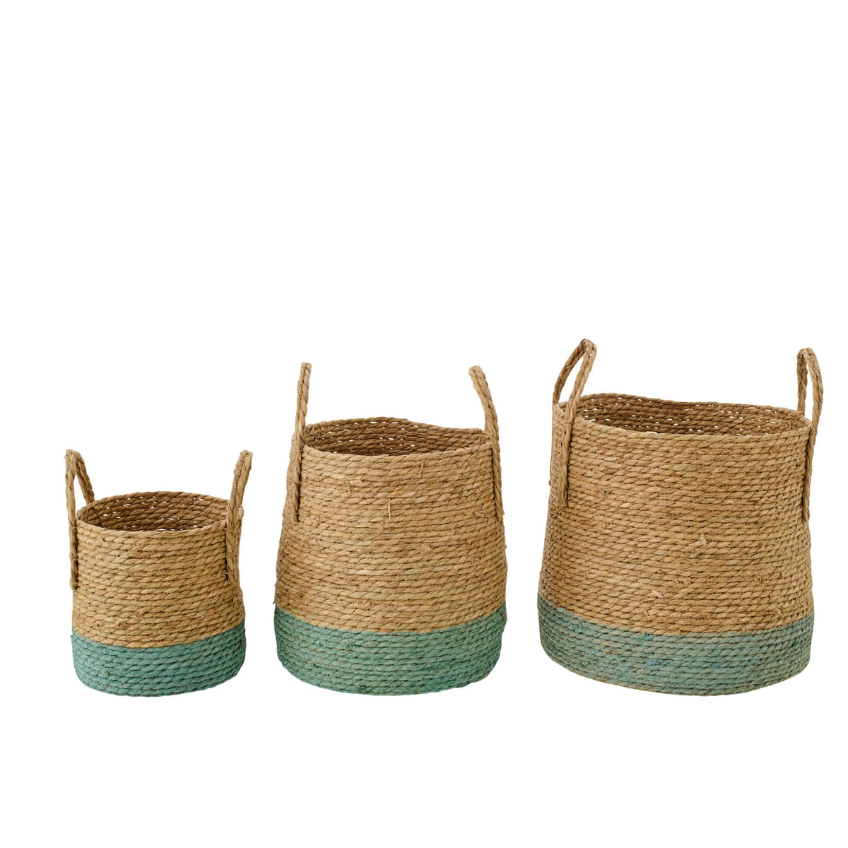 Lot de 3 paniers avec anses, bordure naturel/gris-vert J-Line