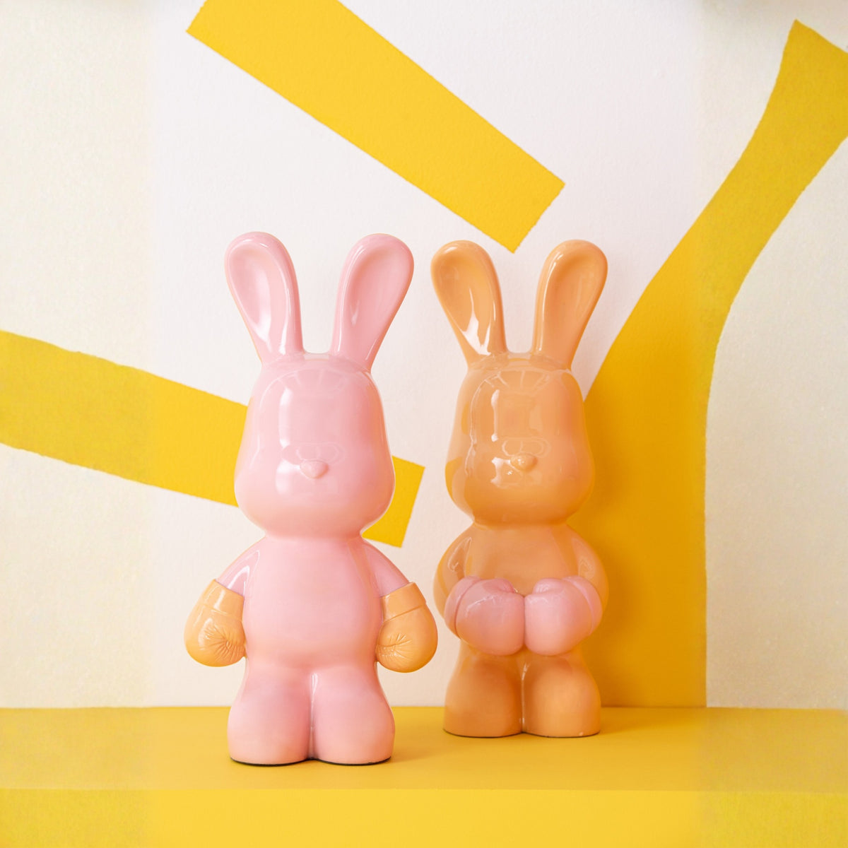 Lapin June Boxe en polyrésine Abricot/Rose clair Assortiment de 2 J-Line