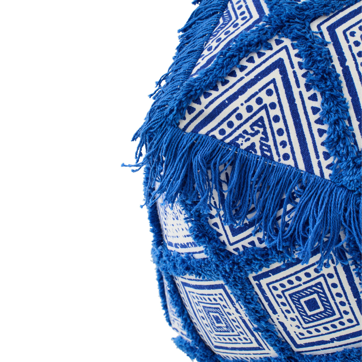 Pouf Motif Oriental Coton Bleu/Blanc J-Line