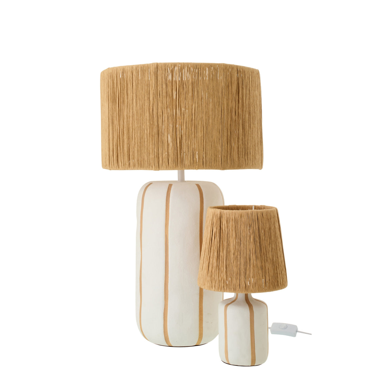 Lampe de table en céramique rayée Naturel/Blanc Large J-Line