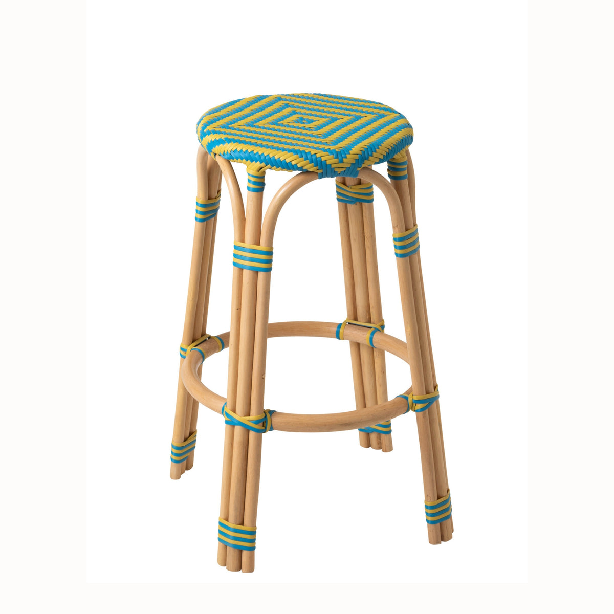 Tabouret de jardin Geo Rond Rotin Jaune/Bleu azur J-Line