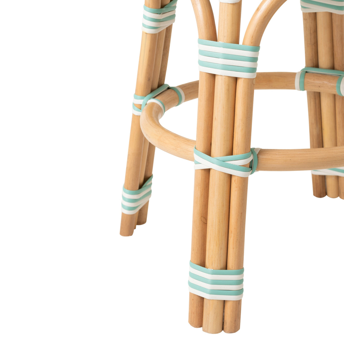 Tabouret en rotin rayé bleu clair/blanc J-Line