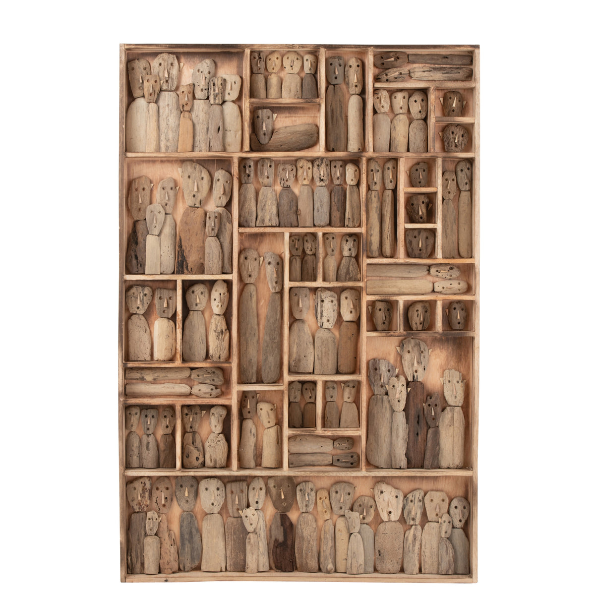 Décoration murale Famille Masks Cases Bois recyclé Naturel Large J-Line
